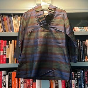 Tartan Dupioni silk ruffle collar top